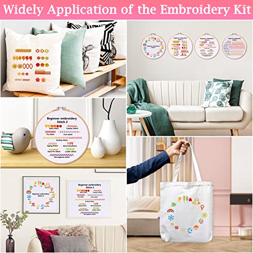 4 Sets Beginners Embroidery Stitch Practice Kit, Embroidery Starter Kit For Craft Lover With 30 Different Stitches,Embroidery Skill Practice Kit Include 4 Embroidery Cloth With Pattern Embroidery Hoop #TOP5