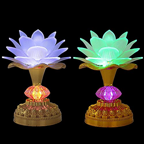 Lacgo UD0016-W2 Pack Of 2 Led Lotus Buddhist Lights Color-Changing Gradient Buddha Lotus Lamps Plug In Or Battery-Operated Buddhist Lamp Worship Prayer Faith Supply Things  thumb #2