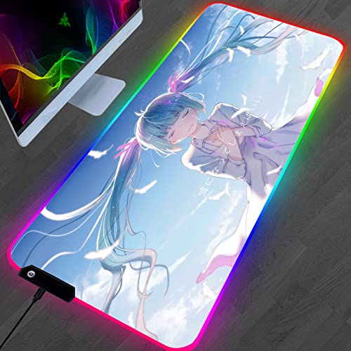Tapis de Souris Anime Blue Girl Pc Gamer LED Tapis de Souris de Jeu Deskmat RGB XXL Tapis de Souris Tapis de Souris d'ordinateur Tapis de Clavier Tapis antidérapant 30x60x4cm