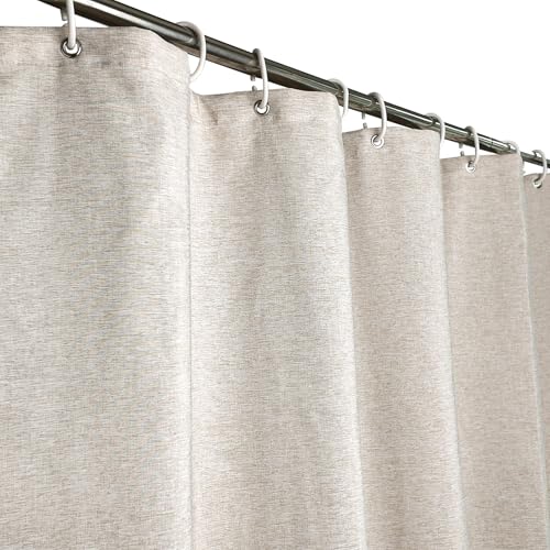 YISURE Rideau de Douche Aspect Lin Beige 200 x 220 cm, Tissu en Lin synthétique Hydrofuge pour Charges Lourdes, Largeur 200 cm x Hauteur 220 cm