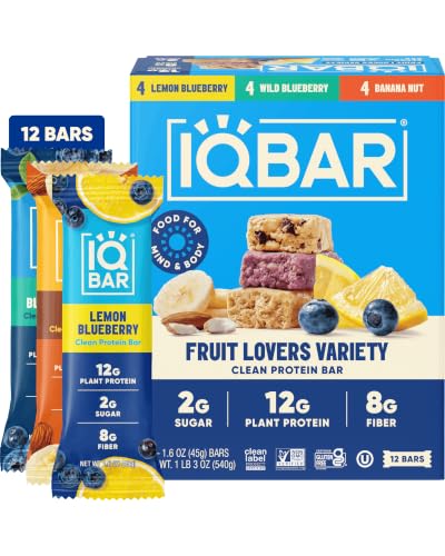 IQBAR Clean High Protein Bars, Low Sugar Snack, Fruit Variety 12ct