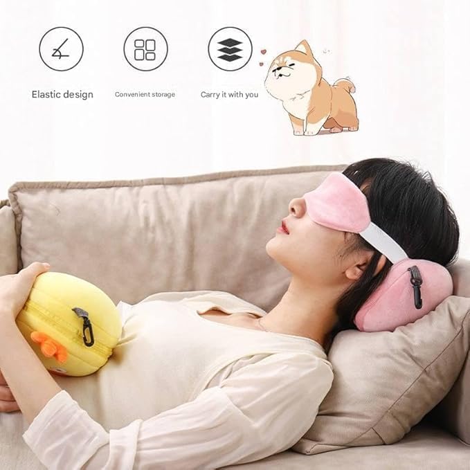 Image of Cute Plush Travel Neck Pillow & Sleep Eye Mask Set, Cartoon Animal U Shape Head Support Pillow for Kids & Adults, Portable Airplane, Car & Office Nap Cushion Multi Design