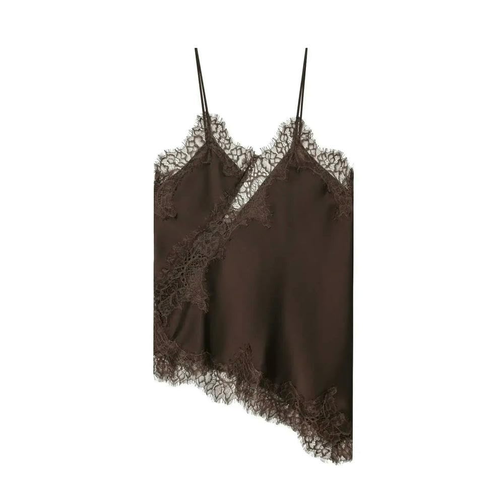 QXDZSW - Canottiera da donna alla moda, con cuciture in pizzo, orlo asimmetrico, sexy, senza schienale, estiva, per discoteca, feste, serate, chic