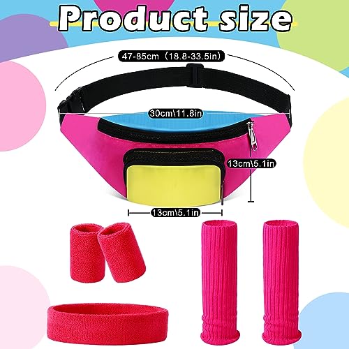 Image of Xuniea 4 Set 80s Accessories for Women Workout Set Include Retro 80s Fanny Pack Neon Leg Warmers Headband and Wristbands 80s 90s Party Disco Neon Party cosplay