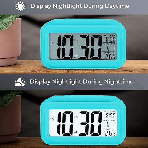 Image of Casa Copenhagen Digital Alarm Clock Table Clock for Students, Home, Office, Corporate with Automatic Sensor, Date & Temperature - Teal