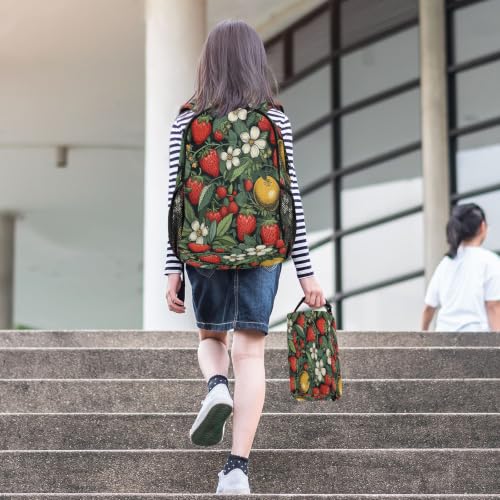 Sac à dos d'école fraise rouge avec sac à déjeuner pour élève - 6