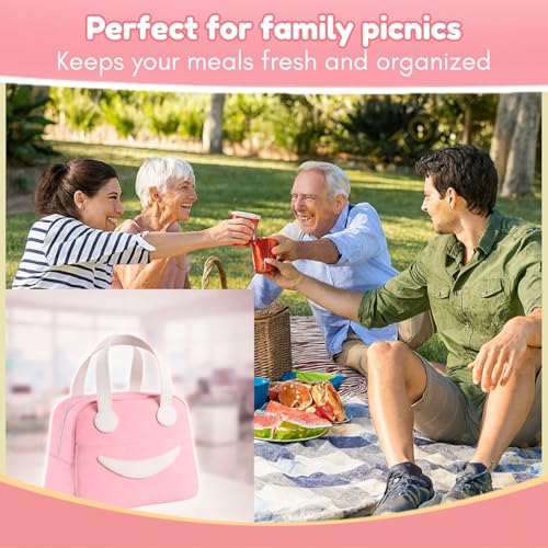 Image of Toy Imagine 6.5L Insulated Lunch Bag for Kids Office School Men Women Smiley Face Tiffin Bag Snack Tote Bag Compact Portable Leak Proof Tiffin Pouch Hot and Cold Lunch Box Bag for Boys and Girls(Pink)