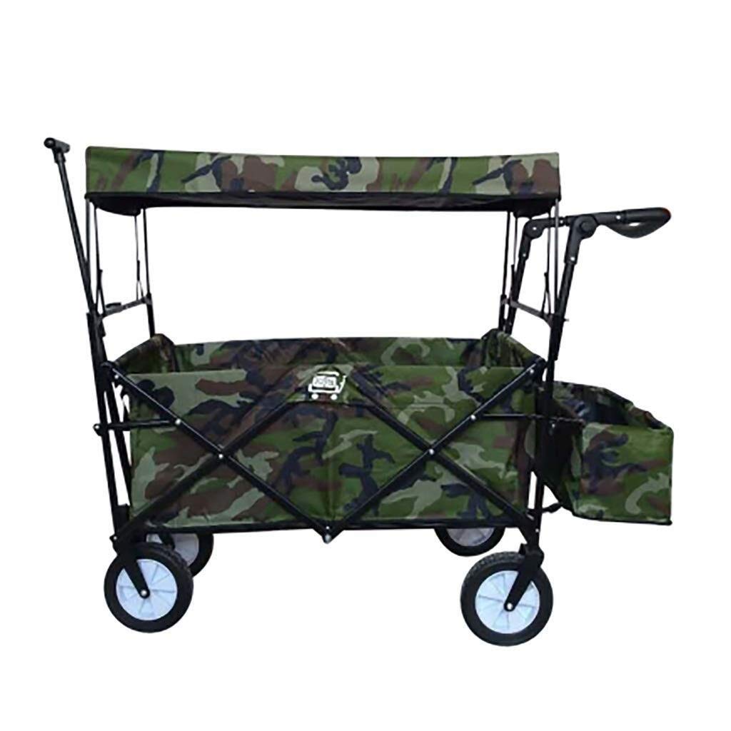 s Folding Garden Trolley Cart With Canopy Heavy Duty Wagon Portable Shopping Cart 's luggage cart for Outdoor Camping Push-pull Cart With 4 Wheel
