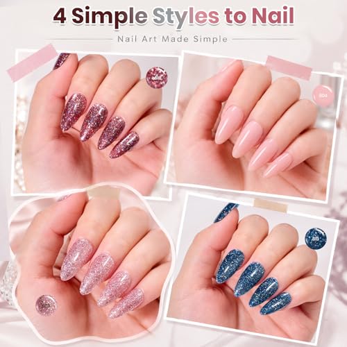 Image of Beetles Gel Nail Polish Set - Nude Gray Pink Blue Burgundy Glitter Gel Polish Set Modern Muse Collection with 3Pcs Base Matte Glossy Top Coat Soak Off Uv Gel for Women