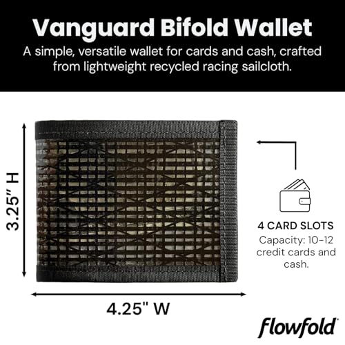 Flowfold Vanguard Recycled Sailcloth Bifold Wallet | Slim and Durable with Cash pocket, Two Hidden Card Pockets and Two ID Windows | Holds 10-12 Cards | Minimalist Wallet Made in USA | Black Sailcloth2