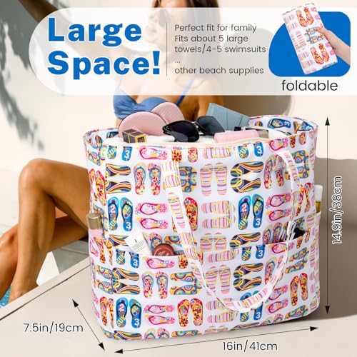 Image of Iioscre Beach Bag for Women, Causal Hobo Handbags with Zipper Inner Pocket, Foldable Swim Tote Bag for Vacation Essentials