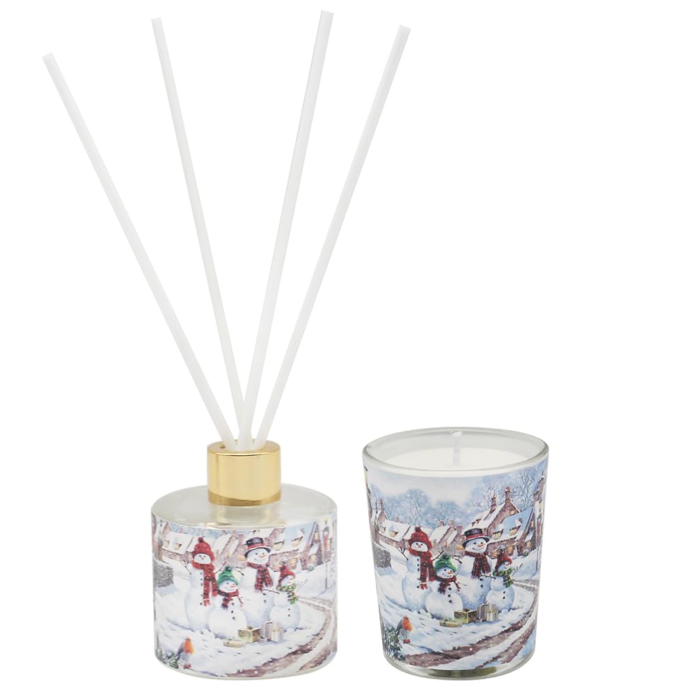 The Leonardo Collection Snowmen Candle 75g & Diffuser 50ml Set For Home Fragrance | Lovely Air Freshener For Stress Relief & Calm Mind | Aromatherapy Diffusers Gift For Women & Men