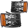 SOCKIR Halogen Headlight Assembly Compatible with GMC 2007-2013 Sierra 1500/2007-2014 Sierra 2500HD 3500HD / 09-13 Sierra Hybrid Passenger & Driver Side