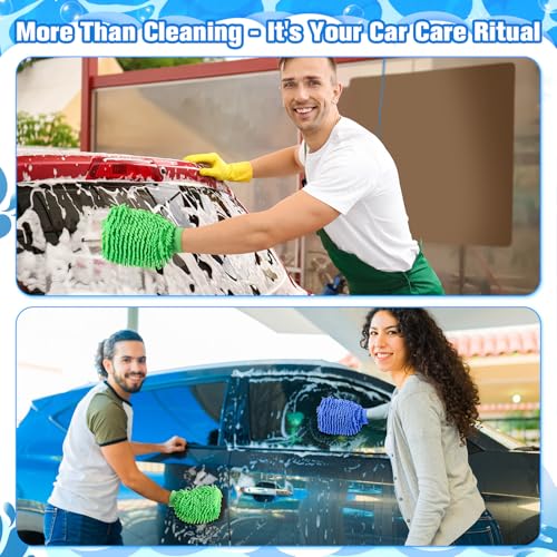 Image of Patelai 30 Pcs Car Wash Mitts Bulk Microfiber Scratch Free Detailing Chenille Car Washing Gloves Hand Double Sided Absorbent Cars Sponge for Washing Cleaning Trucks Boats, 9.45 x 5.9 Inch(Green,Blue)