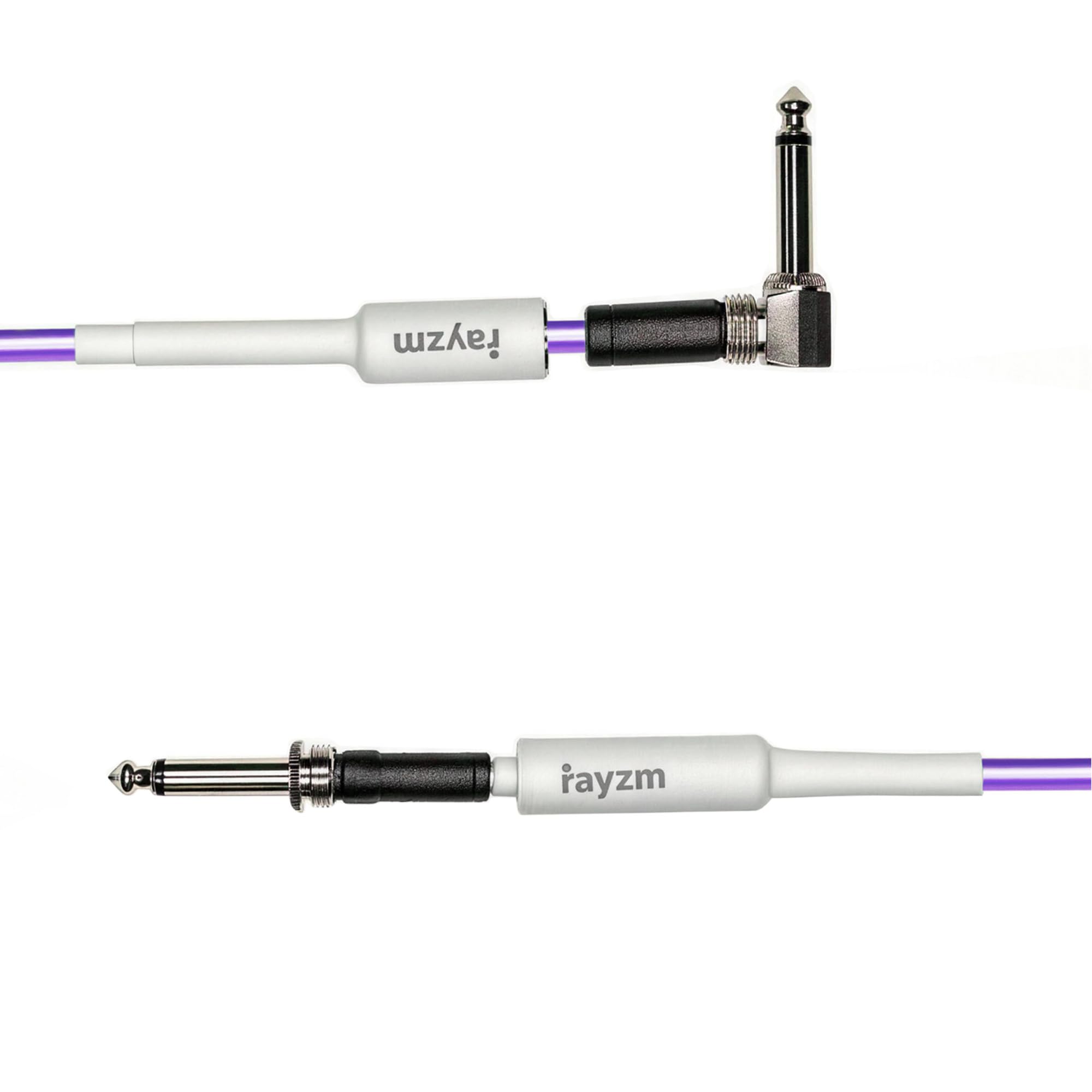 Rayzm Cable de Guitarra bobinado,Cable de Instrumento de 2 Metros en Espiral para Guitarra/Bajo, 6,35 mm Cable de Guitarra de Ángulo Recto (Púrpura)