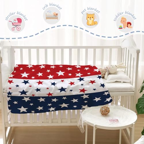Image of YeeJu Patriotic Throw Blanket for Baby, Small 4th of July Memorial Day Fourth of July Blanket, Toddler Swaddle, Soft Fleece, Red, White, Blue, Star, Independence, Veteran Day, 30x40