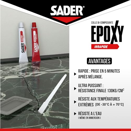 SADER - Colle Epoxy bi-composant Rapide - Colle forte et résistante - Collage accéléré - Tous Supports - Transparent - 2 tubes de 15 ml – vue 4