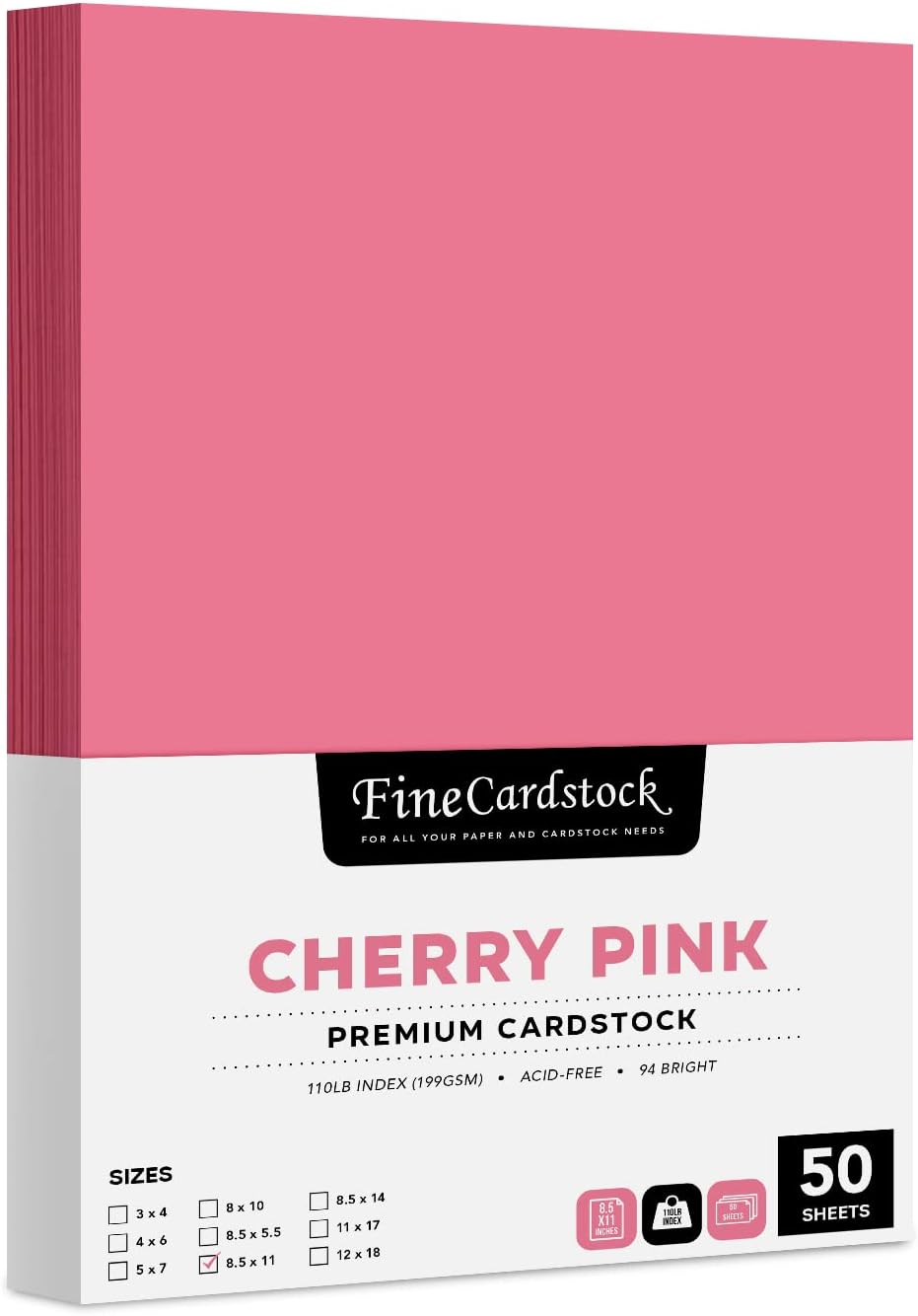 8.5 x 11" Cherry Pink Pastel Color Cardstock Paper – Great for Arts & Crafts, Wedding Invitations, Cards and Stationery Printing | Medium to Heavy Card Stock 110lb Index (199gsm) | 50 Sheets per Pack
