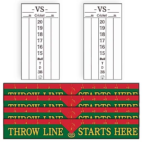 DIMBOI 2 Pcs Dry Erase Darts Scoreboard, Dart Scoreboard PET Stickers for Broken Stain Replacement, Cricket, and 01 Dart Game,4 Pcs Dart Throw Line Dart Floor Marker PVC
