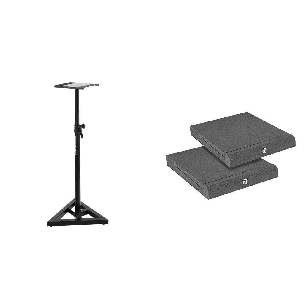 Pronomic SLS-10 Stativ für Studio Monitor Ständer (Höhenverstellbar 80 cm bis 130 cm, Dreiecksbasis) Schwarz & Adam Hall Stands PAD ECO 2 - Absorberplatte für Studio Monitor 265 x 330 mm