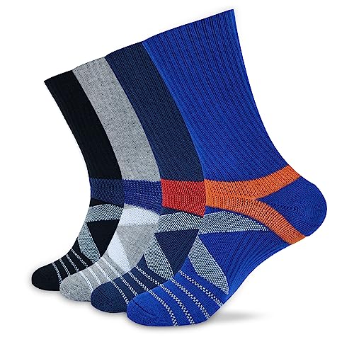 Men's Compression Athletic Cushioned Crew Socks (4 Pairs) Arch Support Hiking Walking Running Socks