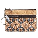 Eco-friendly Cork Coin Purse, Mini Pouch Card Change Vegan Wallet w Key Ring (Pattern A)