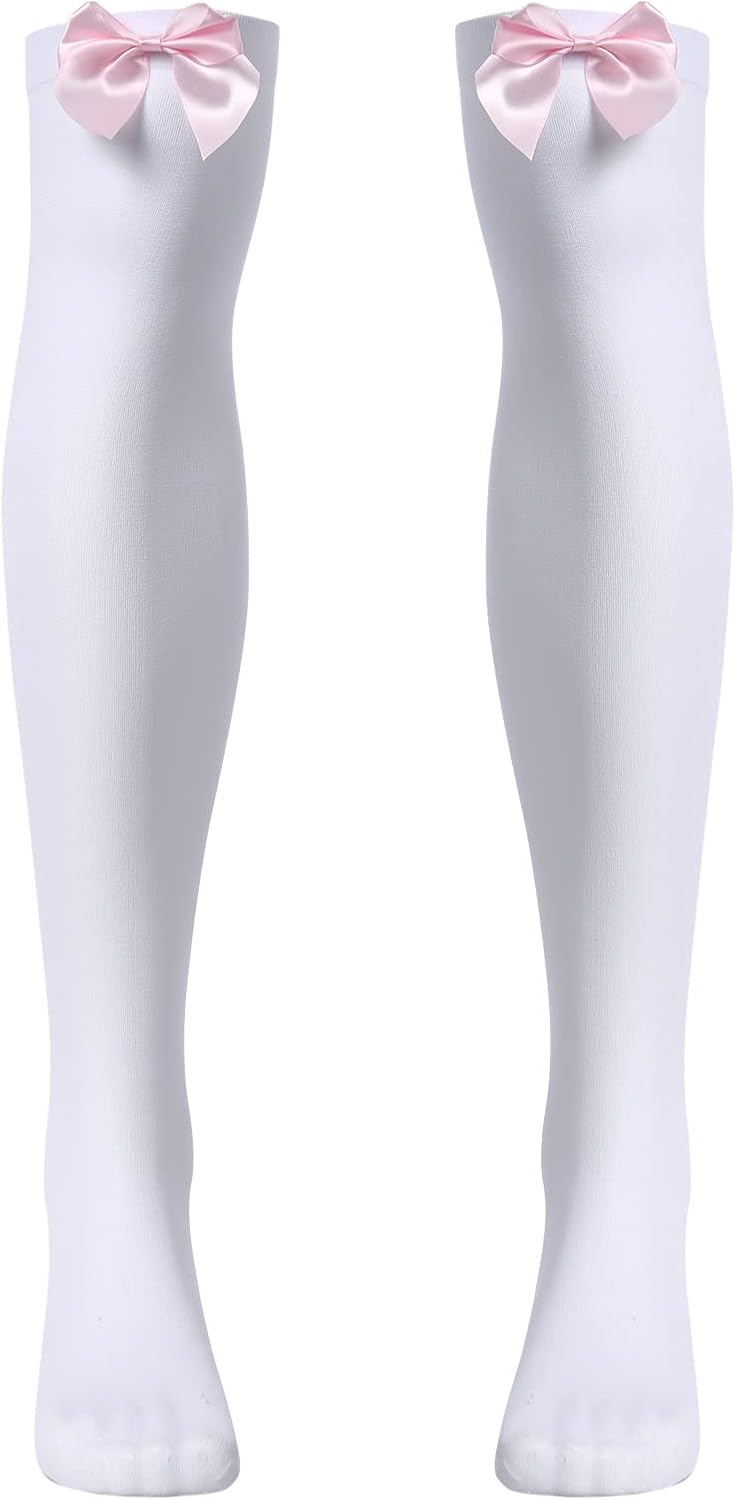 ABAFIP Men's Sissy Bowknot Stockings Above Knee Overknee Sheer Footed Socks Hosiery Pantyhose Crossdressing Lingerie