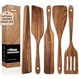 KLYRO 5 PCS Wooden Spatula Set, Natural Teak Wooden Spoons for Cooking, Nonstick Cookware Safe Kitchen Utensils Set, Durable & Elegant Cooking Utensils Gift Set