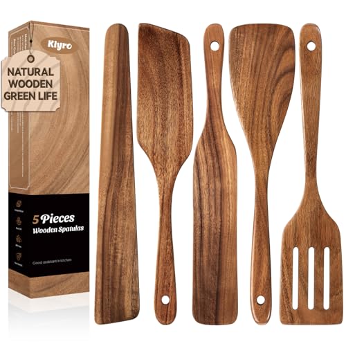 KLYRO 5 PCS Wooden Spatula Set, Natural …