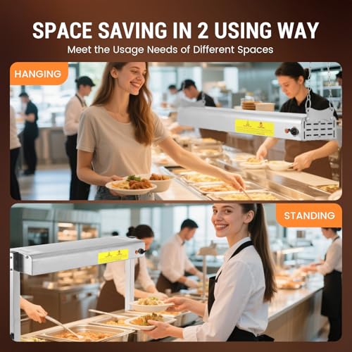 24-Inch Food Heat Lamp, 750W Commercial Food Warmer Lamp Electric Strip Heater Overhead Stainless Steel Heat Lamps for Buffet Restaurant Parties Catering, Sliver 115V