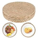 Round Woven Placemats Set of 6, 30cm Handwoven Water Hyacinth Placemats Woven Placemats Wicker Water Hyacinth Braided Placemats,Braided Straw Table Mats for Dining Table, Home, Party & Wedding Decor
