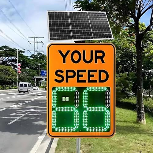 LED Solar Powered Radar Feedback Sign - 20"x27"/24"x35" Speed Limit Warning Display for Highways & Roads - Bright Yellow LED Speed Monitoring Sign, Traffic Safety Device