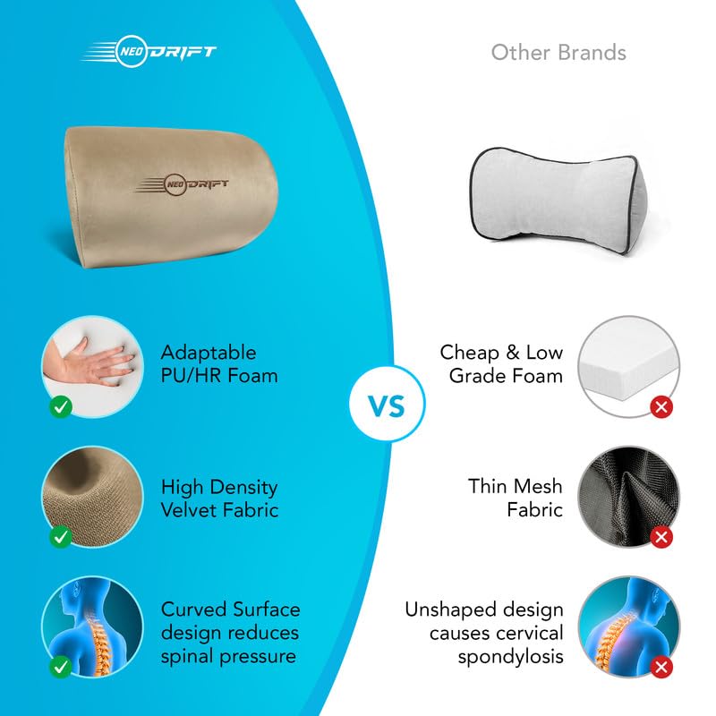 Image of Neodrift 'Curveneck' Neck Support Cushion for Neck, Head, Shoulder Pain-Relief for Car Seat, Gaming Chair, Office Chair (Set of 2) (Colour - Beige)