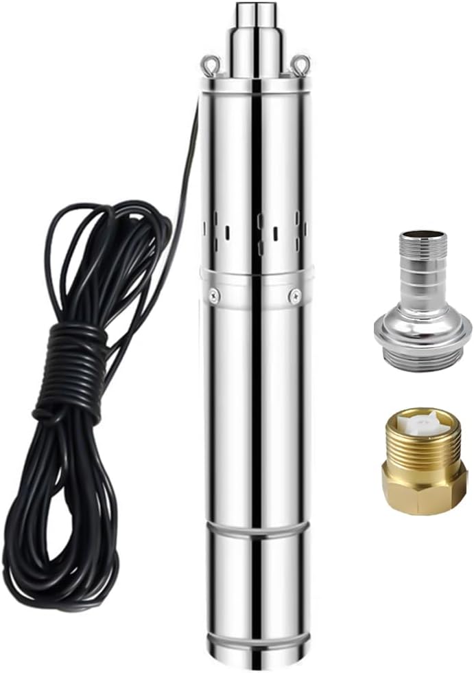 2" Deep Well Submersible Pump, 1/2 HP 220V Deep Well Pump Submersible Water Pump for Industrial Irrigation and Home, 164FT Lift, 4.4GPM, Screw Water Pump with 33FT Power Cord,Long Life