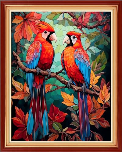 Image of Dooxvey Cross Stitch Kits for Adult Beginners - Full Range of Stamped Kits with 11CT Cross Stitch Patterns - Colorful Birds 16x20 inch