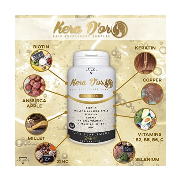 KERA D’OR® – 365 TABLETTEN (12 Monate) | Biotin | Biotin Haare | Haut Haare Nägel | 10 Wirkstoffe: Biotin, Keratin, Zink… – Bild 3