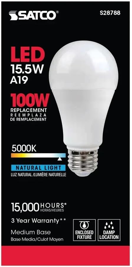 Satco S28788 15.5A19/LED/50K/ND/120V (6 LED Light Bulbs)