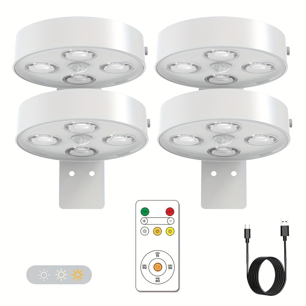 4-Pack Battery Operated Picture Light Magnetic Painting Light with 3 Color, Remote and Dimmable Timer Art Display Light for Picture Artworking Frame Portrait, Wireless Wall Decor Puck Lights