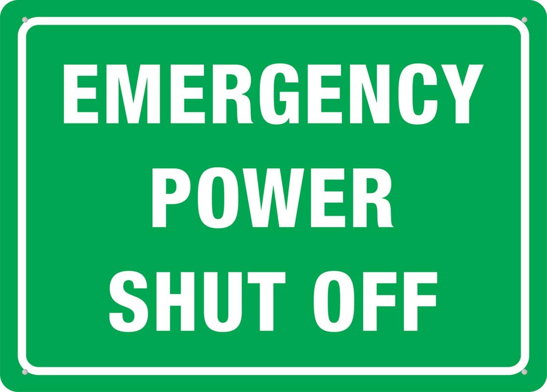Emergency Power Shut Off Aluminum Metal Sign 12"x8" Rust-Free Pre-Drilled Holes Weather Resistant For Home/Office/Business/Yard Use