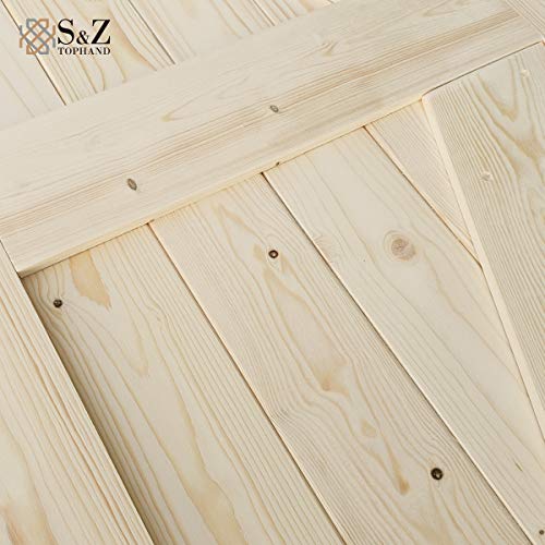 S&Z TOPHAND 24 x 80 in. Unfinished British Brace Barn Door - Modern Style Solid Wood Sliding Door - Simple Assembly Required (24, Unfinished)