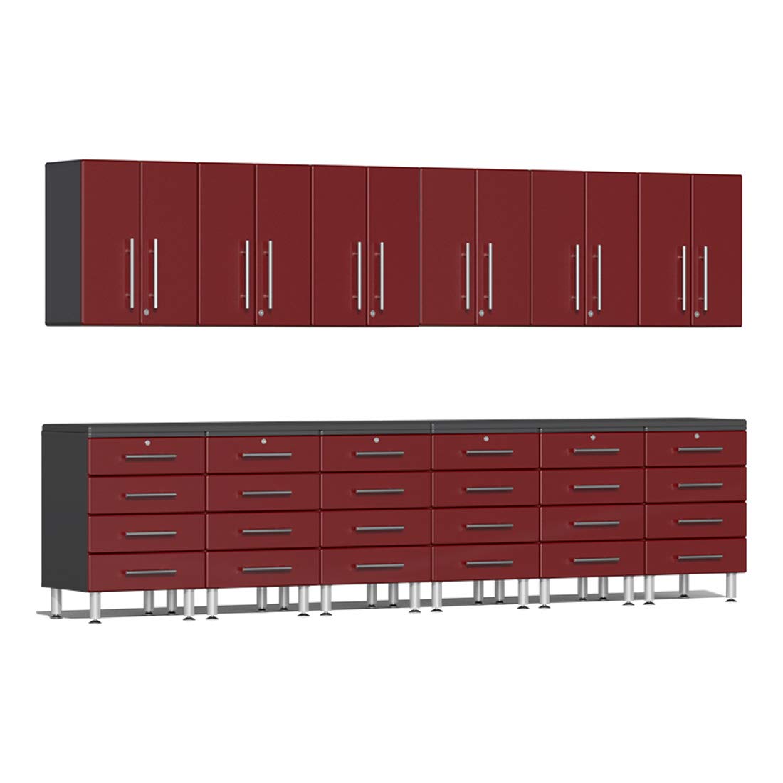 Ulti-Mate UG22141R 14-Piece Cabinet Kit with 2 Channeled Worktops in Ruby Red Metallic