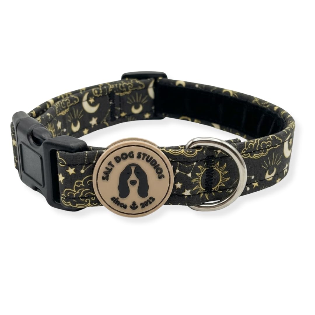 Bohemian Dog Collar – Adjustable Velvet Lined Dog Collar for Small, Medium, Large & Extra Large Dogs – Soft Comfortable Fabric Collar by Salt Dog Studios (Celestial, Extra Large)
