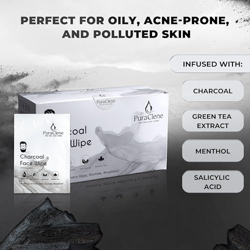 Image of Charcoal Detox Facial Wipes, 50 Soft Wipes - Deep Cleansing for Oily & Combination Skin, Alcohol-Free, pH Balanced, Makeup Remover & Dirt Control - Travel-Friendly, Men & Women, Dermatologist Tested, Christmas Gift Friendly, Daily Use