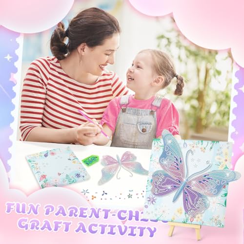 Image of HASTHIP DIY 3D Shimmering Butterfly Diamond Painting Art Kit 30x40cm Framed Floral Butterfly Diamond Paint Craft Kit for Home Desk Decor and Gift