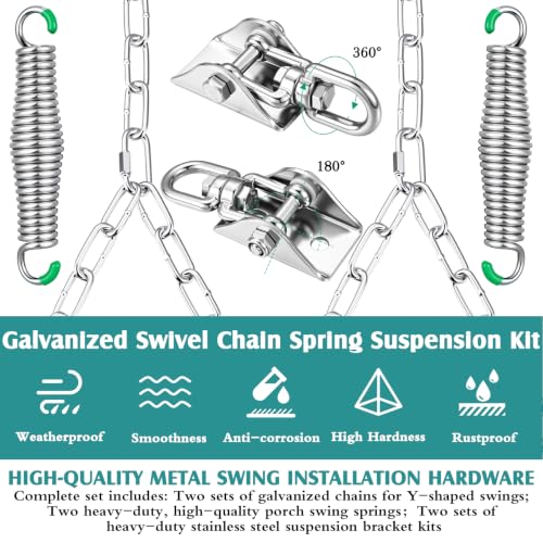 Image of Hicarer Porch Swing Hanging Kit with Springs 8ft Y-Chains Swivel,Sliver