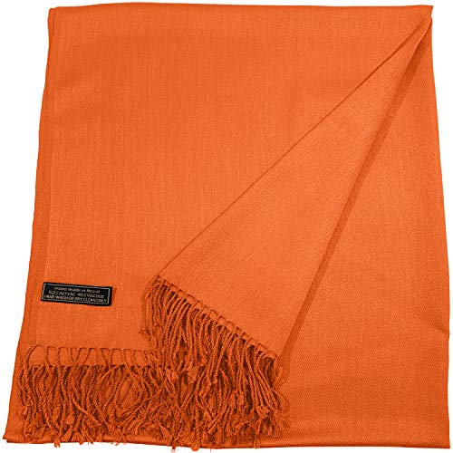 CJ Apparel Orange Solid Color Tassels Design Nepalese Shawl Scarf Wrap Stole Throw Head Wrap Pashmina Hand Made in Nepal New3