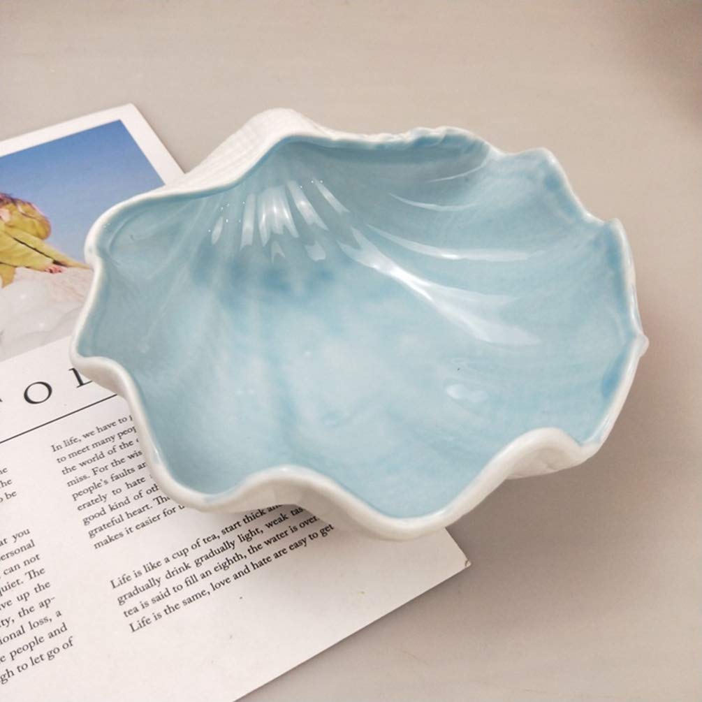 Sea Shell Trinket Jewelry Soap Tray Ring Holder Candy Dish Ashtray Table Decoration Mediterranean Ocean Style Desktop Ornaments Blue