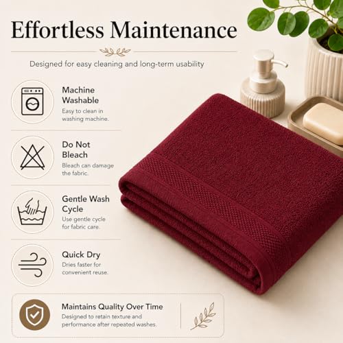 Image of 100% Pure Cotton Bath Towel for Men & Women | 380 GSM Ultra Soft, Highly Absorbent & Quick Dry Bath Towel | Large 55 x 28 Inch Matty Terry Towel for Bathroom, Gym, Travel & Daily Use | Wine