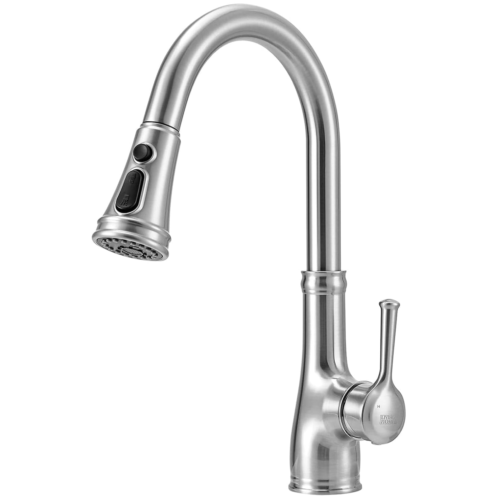 Warmiehomy Kitchen Tap Professional Kitchen Sink Mixer Taps with Pull Out Spray,3 Spray Modes 360° Swivel High Arc Single Handle Stainless Steel Sink Taps with Pull Down Sprayer,Brushed Nickel — image 1