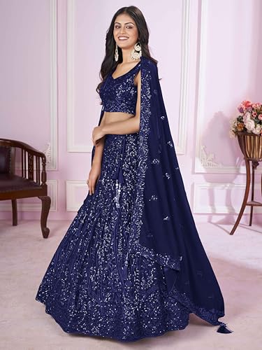 Image of Zeel Clothing Women's Threads Sequins Embroidered Georgette Designer Lehenga Choli with Dupatta (5090-Wedding-Stylish-Lehenga-Choli-Latest; Free Size)